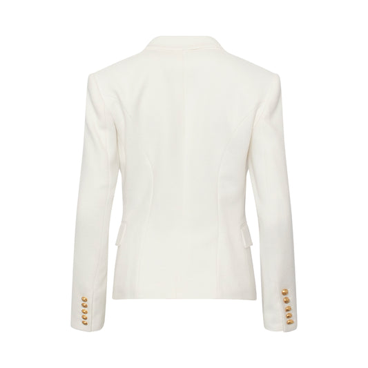 Double Breasted Cotton Pique Blazer in White