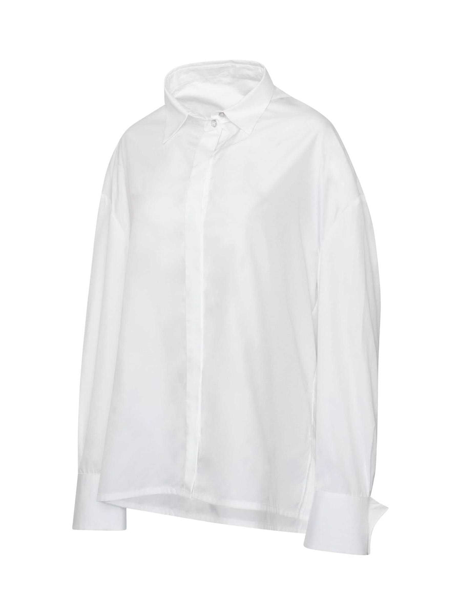 Oversized Shirt With Drapped Collar in White
