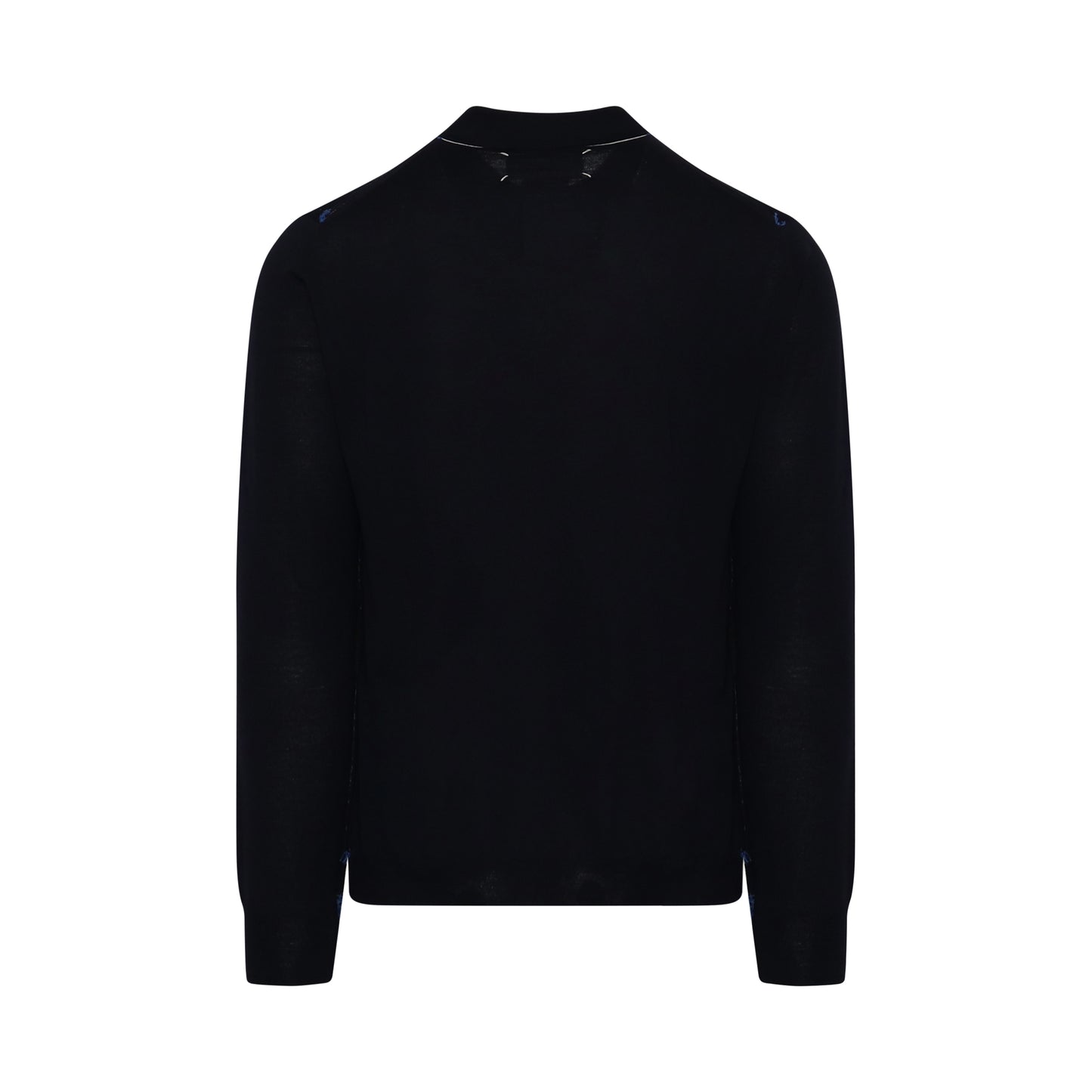 Long Sleeve Knitted Polo Sweater in Navy