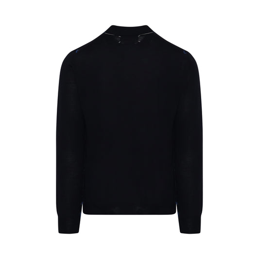 Long Sleeve Knitted Polo Sweater in Navy