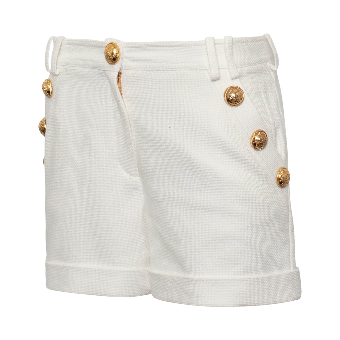 Embossed Buttons Pique Shorts in White