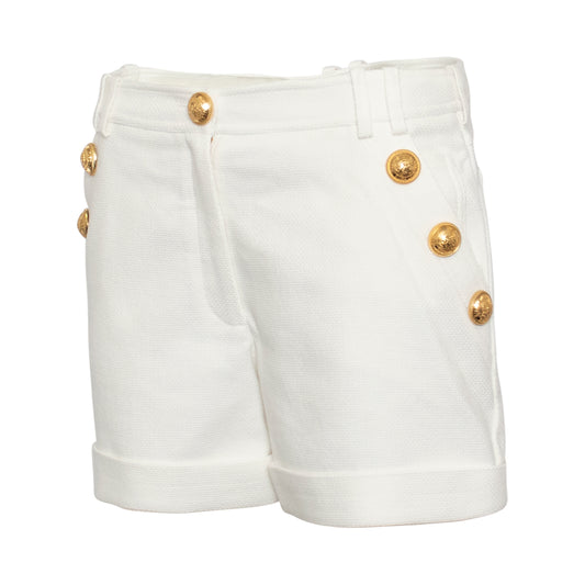 Button Low-Rise Shorts in White