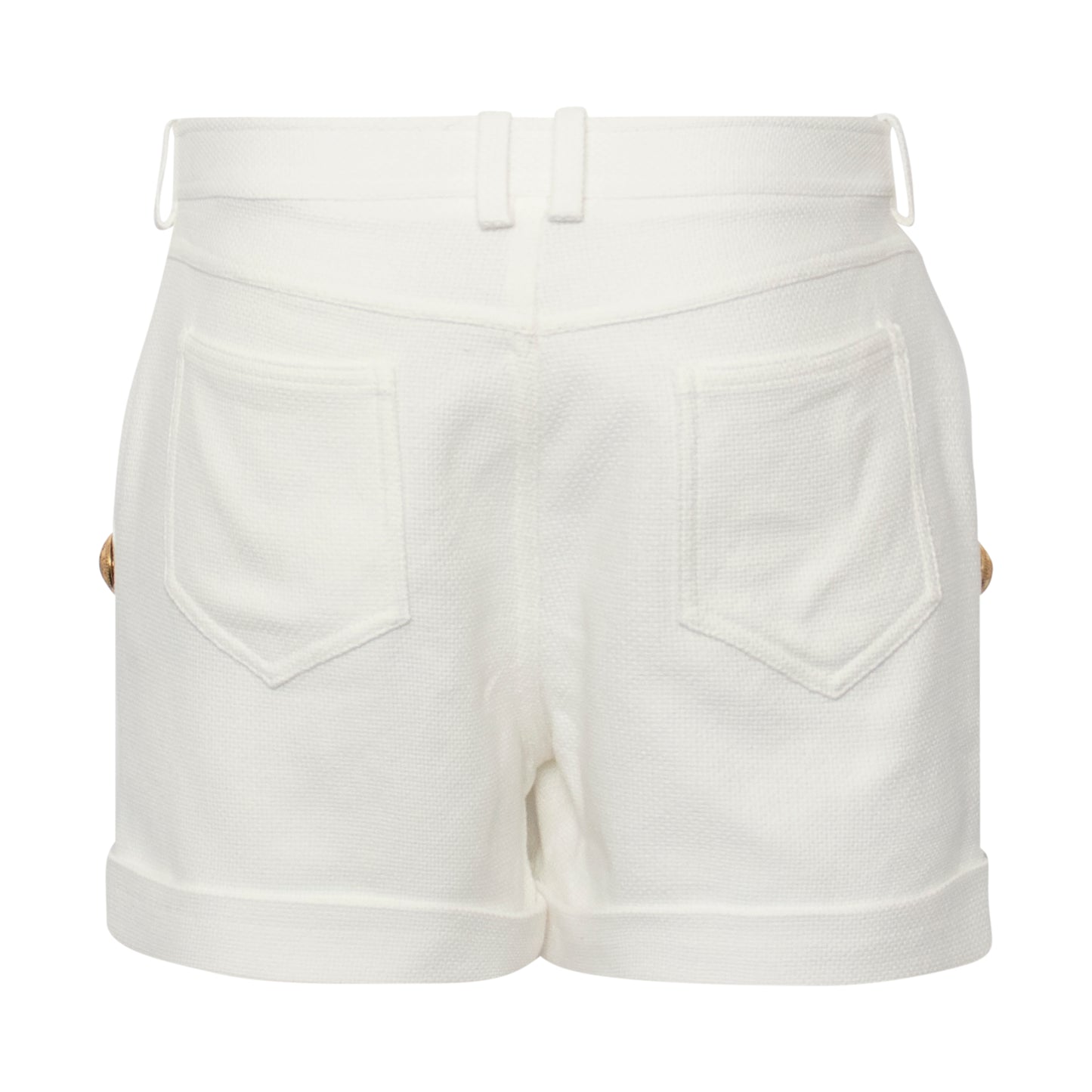 Embossed Buttons Pique Shorts in White