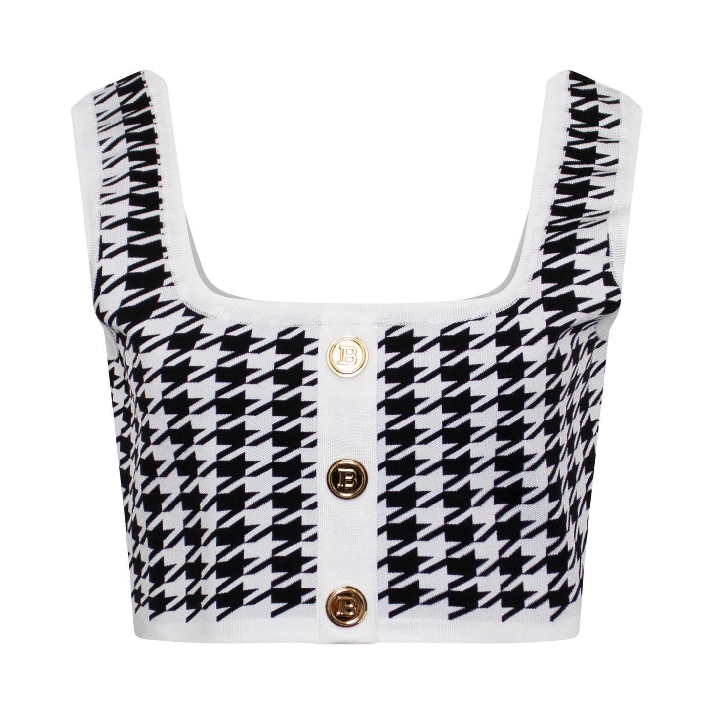 Buttoned Houndstooth Crop Top in White