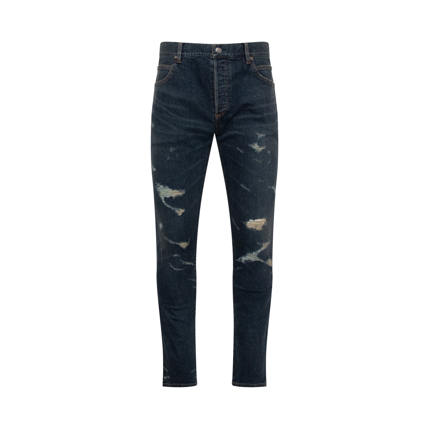 Distressed Effect Slim Jeans in Vintage Blue