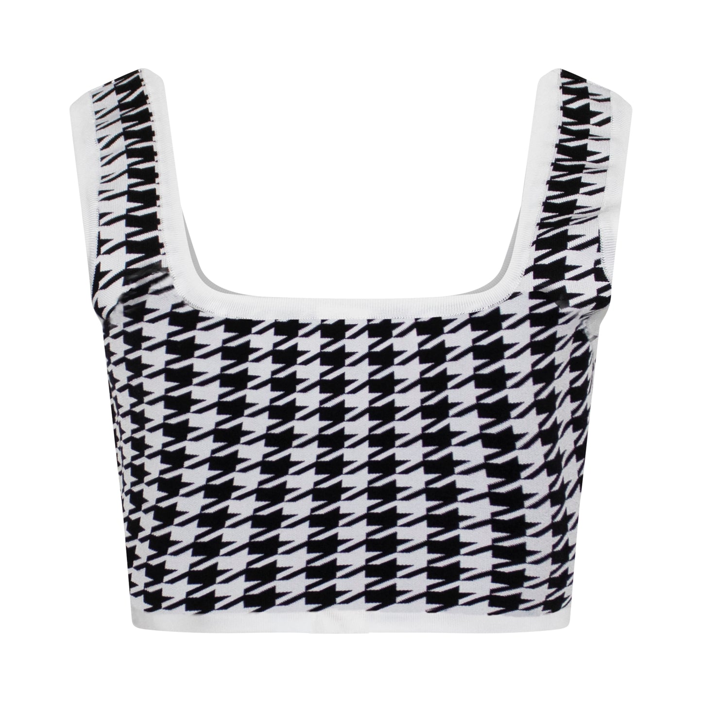 Buttoned Houndstooth Crop Top in White
