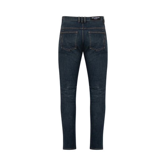 Distressed Effect Slim Jeans in Vintage Blue