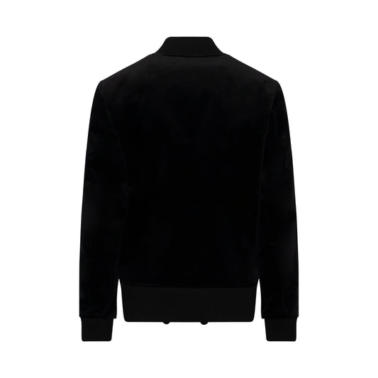 Embellished Velvet Bomber Jacket in Black