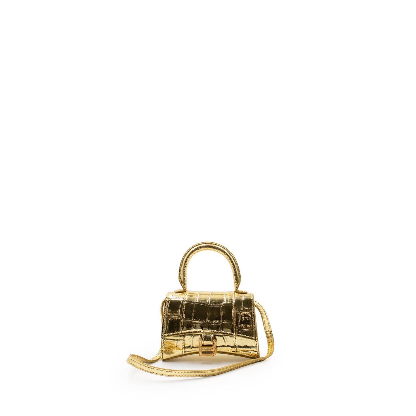 Hourglass Mini Embossed Croco Bag in Gold