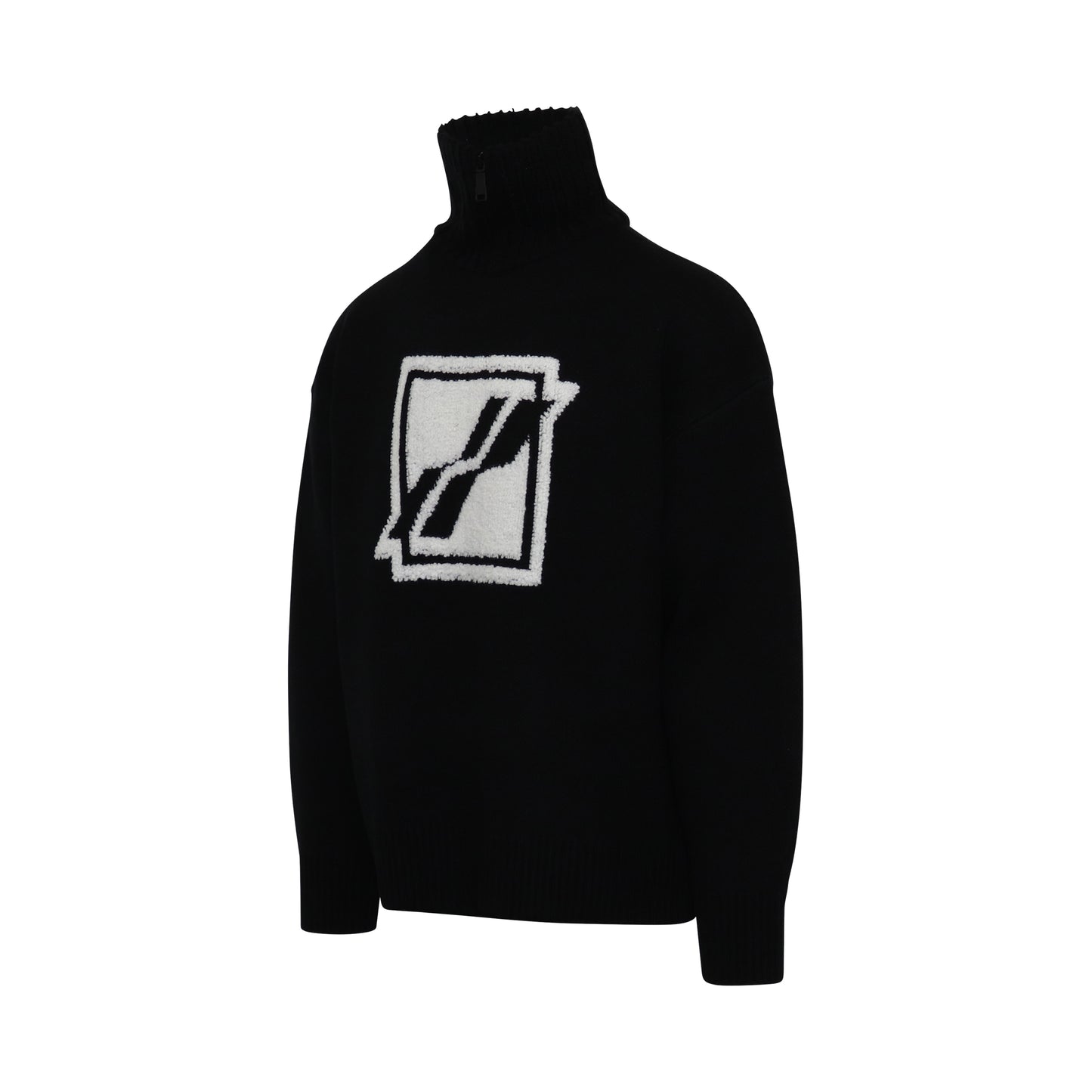 Square Logo Pile Knit Sweater in Black