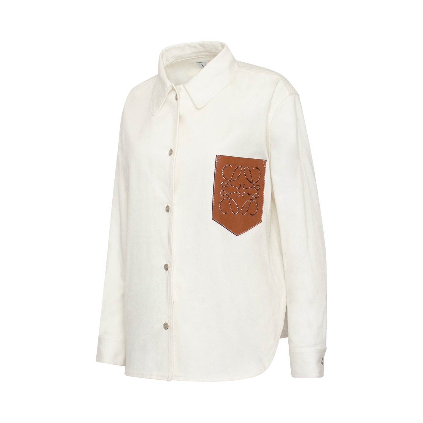 Leather Pocket Denim Overshirt in Ecru