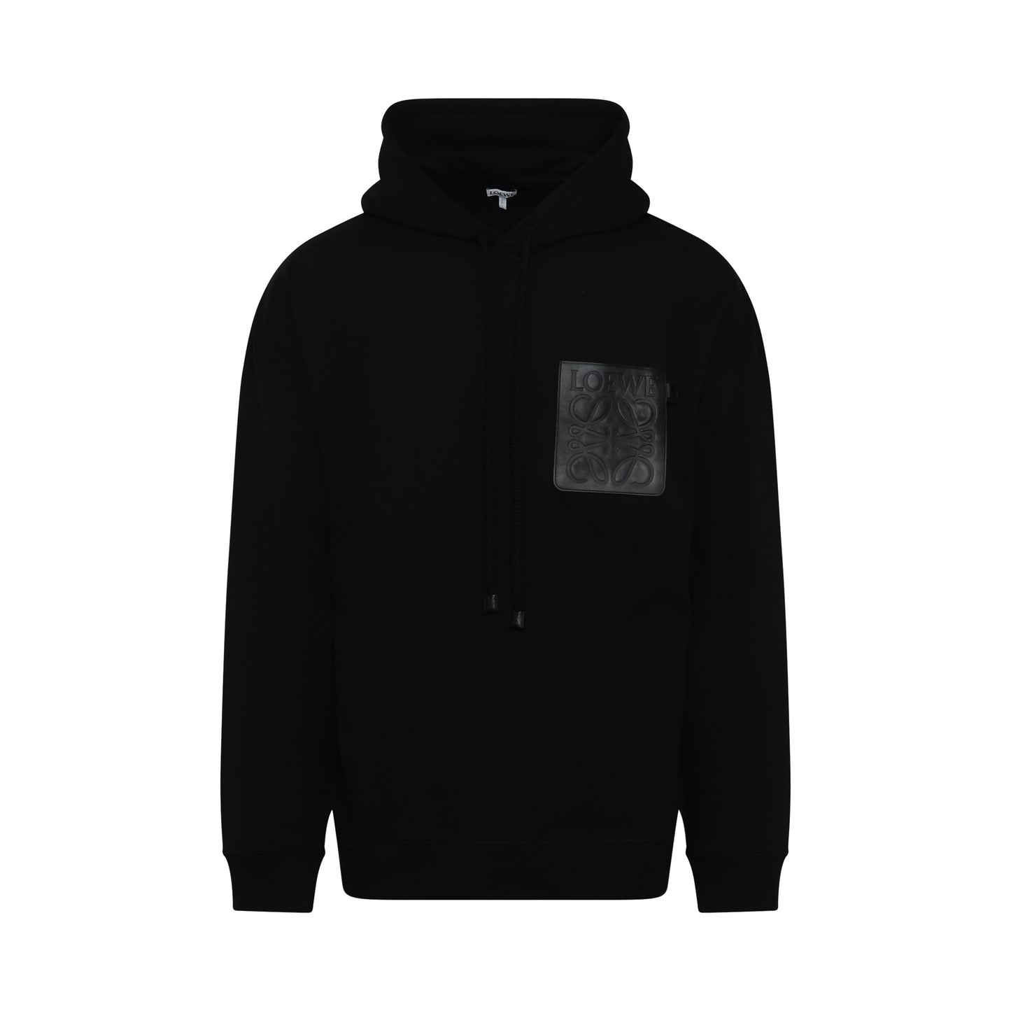Anagram Leather Patch Hoodie in Black