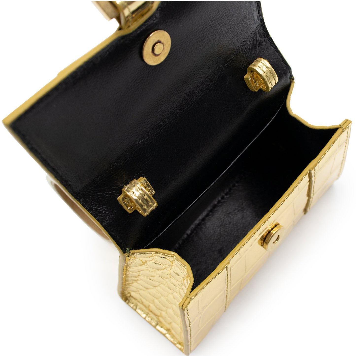 Hourglass Mini Embossed Croco Bag in Gold