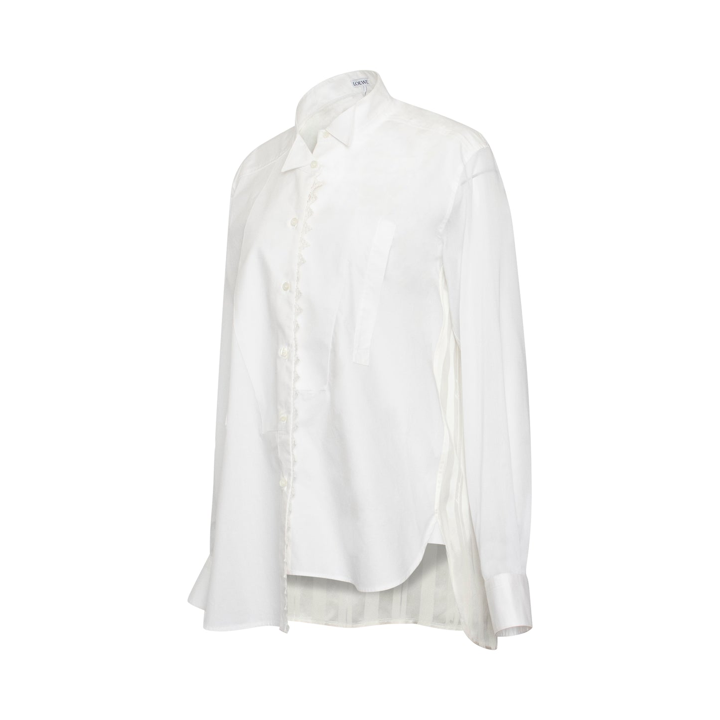Lace Trim Asymetric Shirt in White