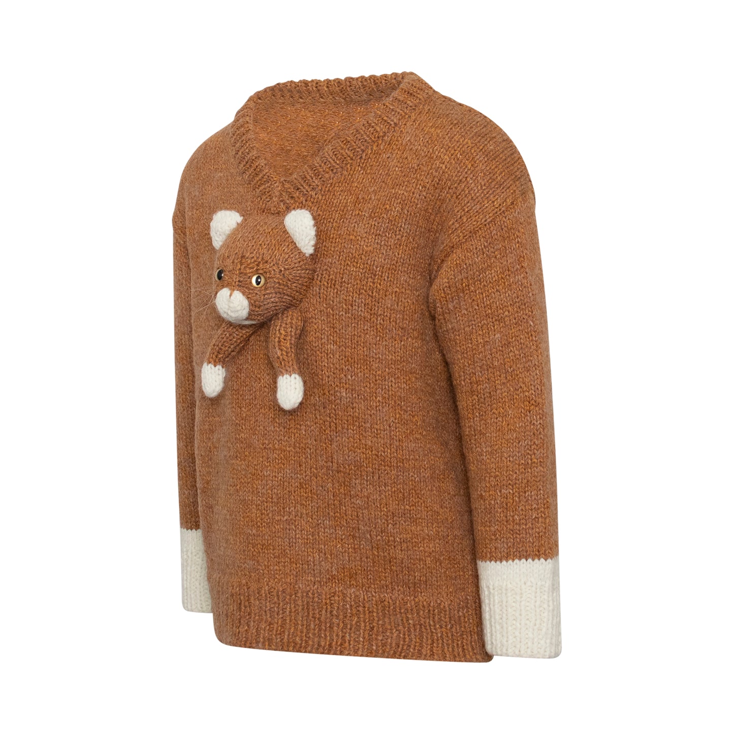 Stuffed Cat Hand-Knitting Sweater in Camel