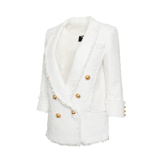 Double Breasted Tweed Pyjama Blazer in White