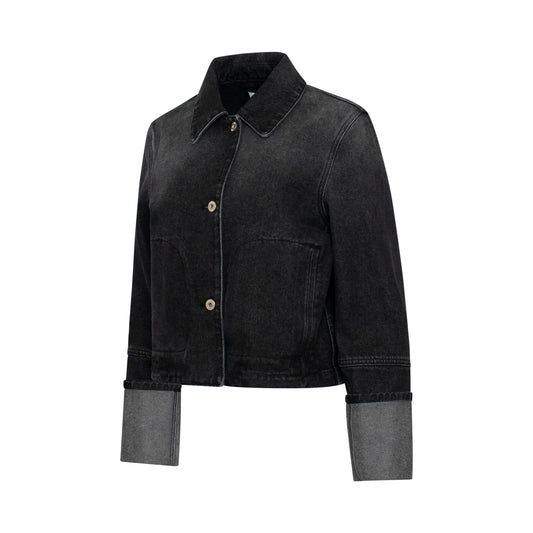 Button Denim Jacket in Black