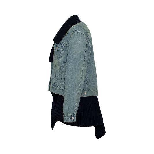 Denim x Knit Blouson Jacket in Blue