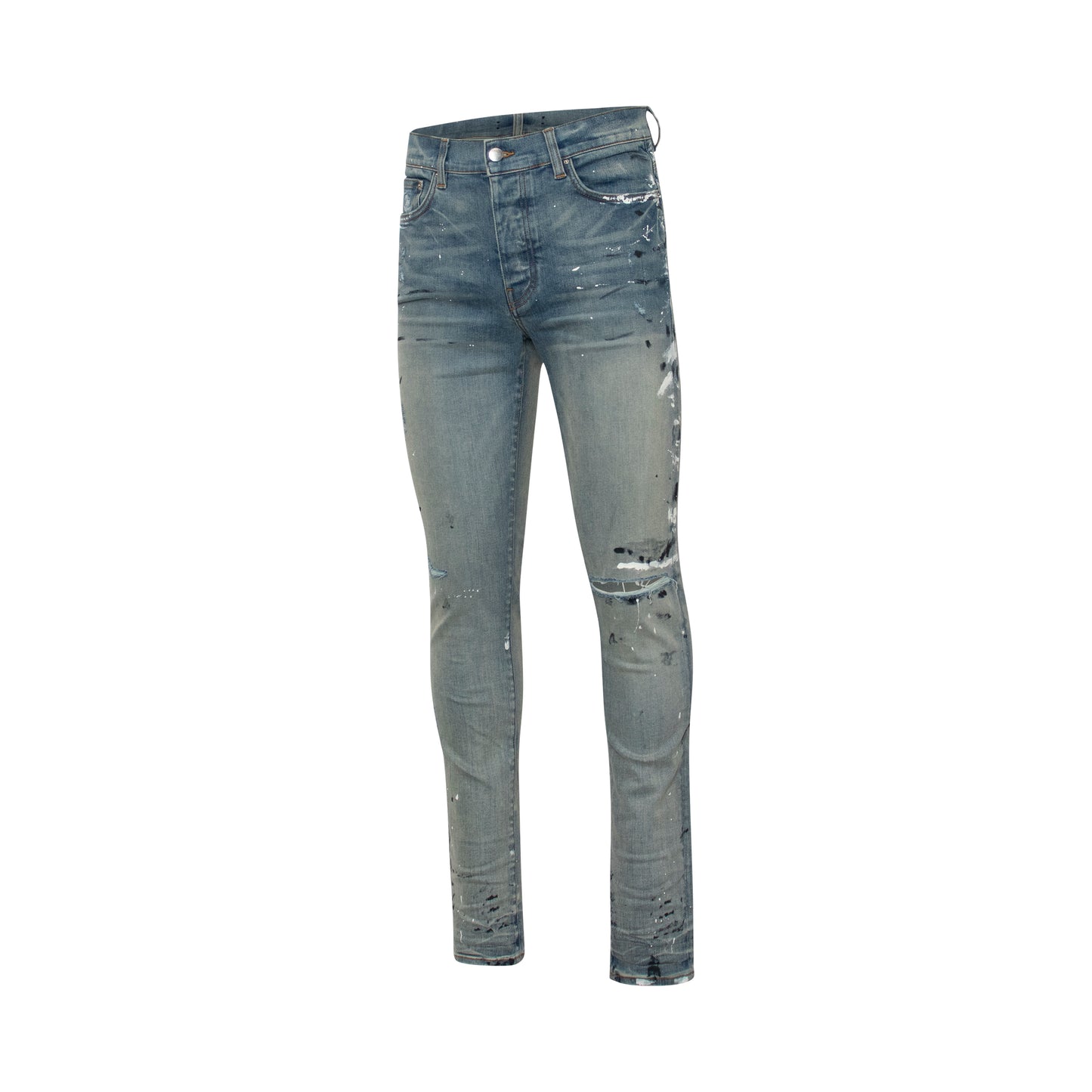 Hand Painted Slit Knee Jeans in Indigo