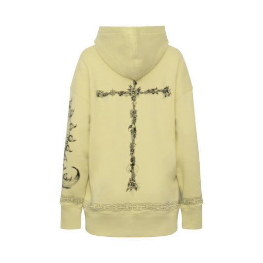 Tattoo Cross Print Hoodie in Lemonade