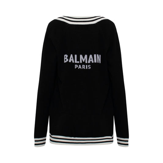 Stripe Trim Logo Cardigan in Black