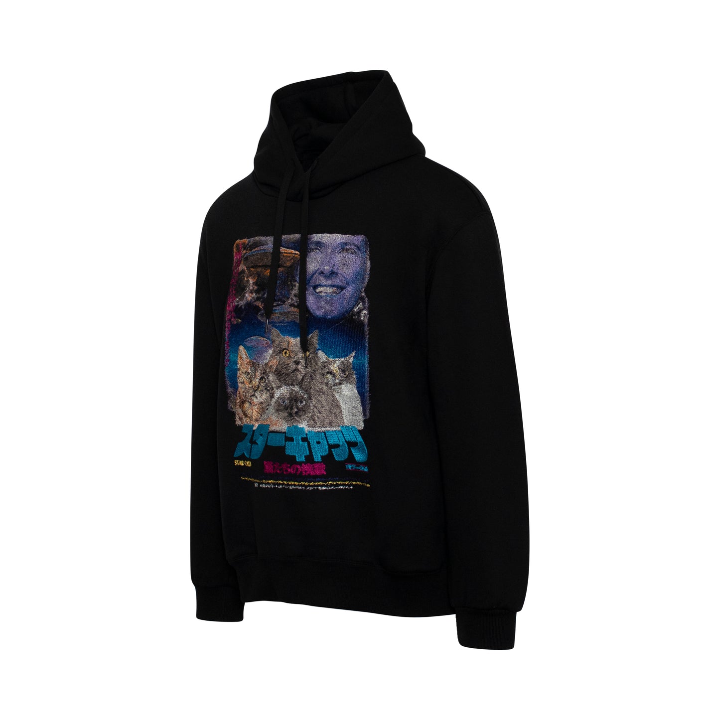 Retro Poster Embroidery Hoodie in Black