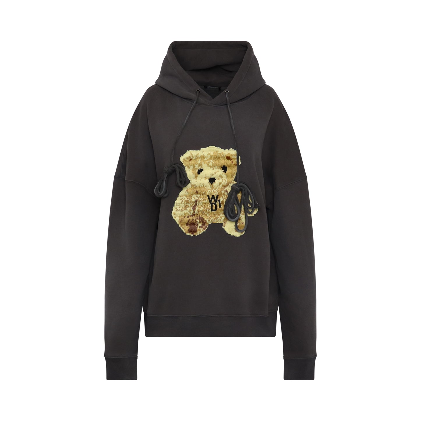 Embroidered Teddy Hoodie in Black