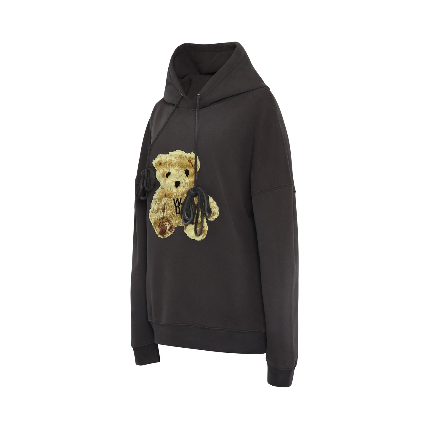 Embroidered Teddy Hoodie in Black
