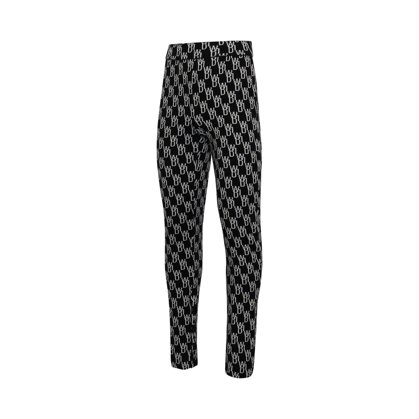 Fitted Knit Side Open Jacquard Trouser in Black