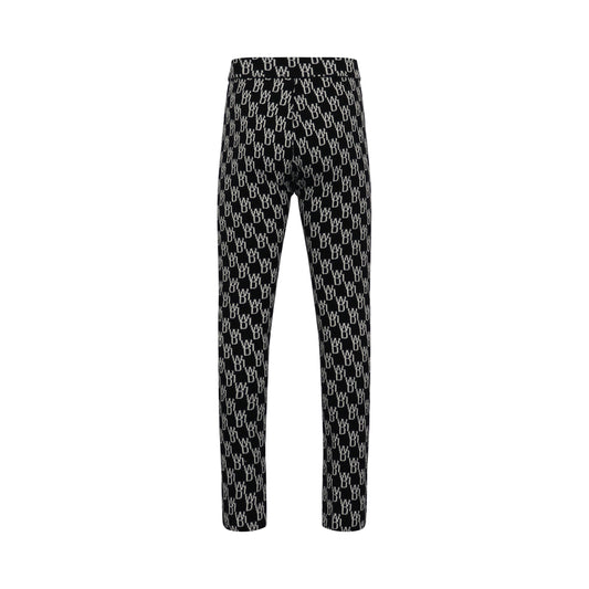 Fitted Knit Side Open Jacquard Trouser in Black