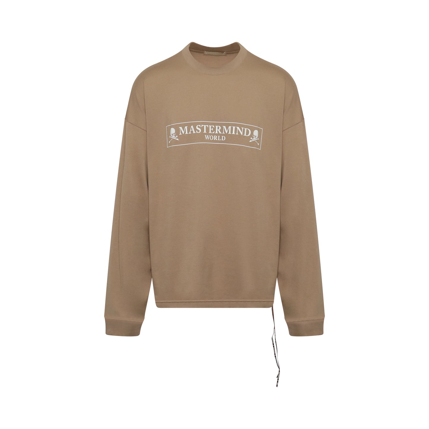 Boxed Logo Long Sleeve Boxy Fit T-Shirt in Beige