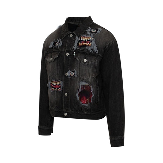 Recycle Denim Monster Repair Jacket in Black