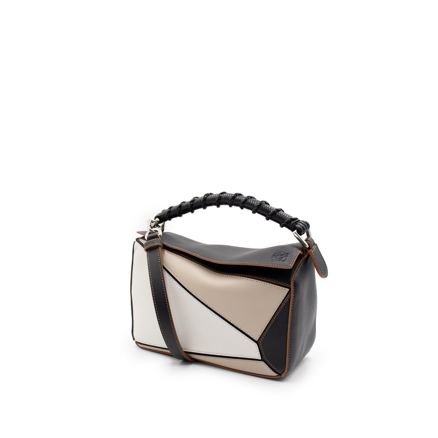 Small Puzzle Craft Bag in Classic Calfskin in Light Oat/Black