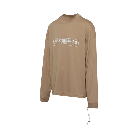 Boxed Logo Long Sleeve Boxy Fit T-Shirt in Beige