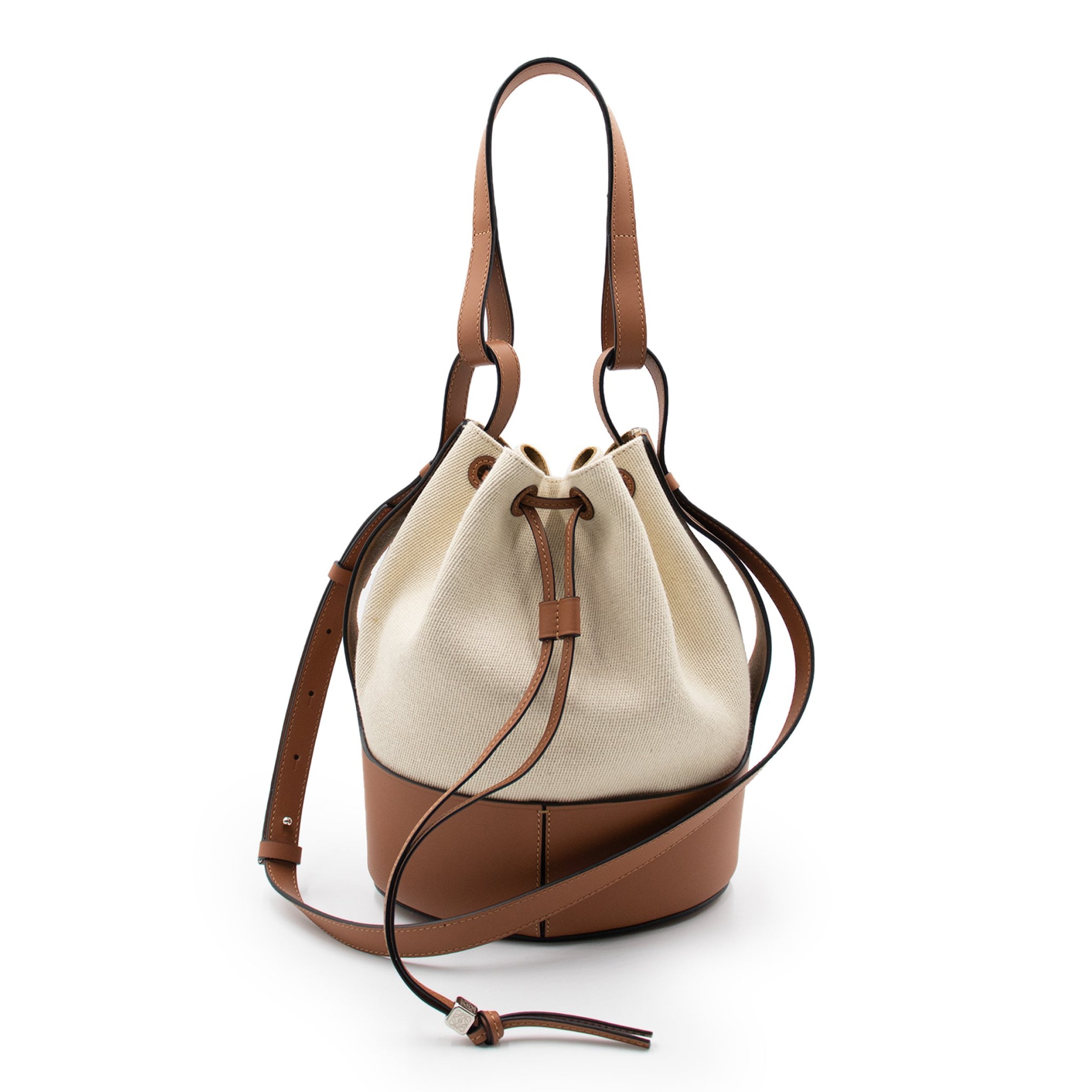 Medium Balloon Bag in Canvas and Calfskin in Ecru