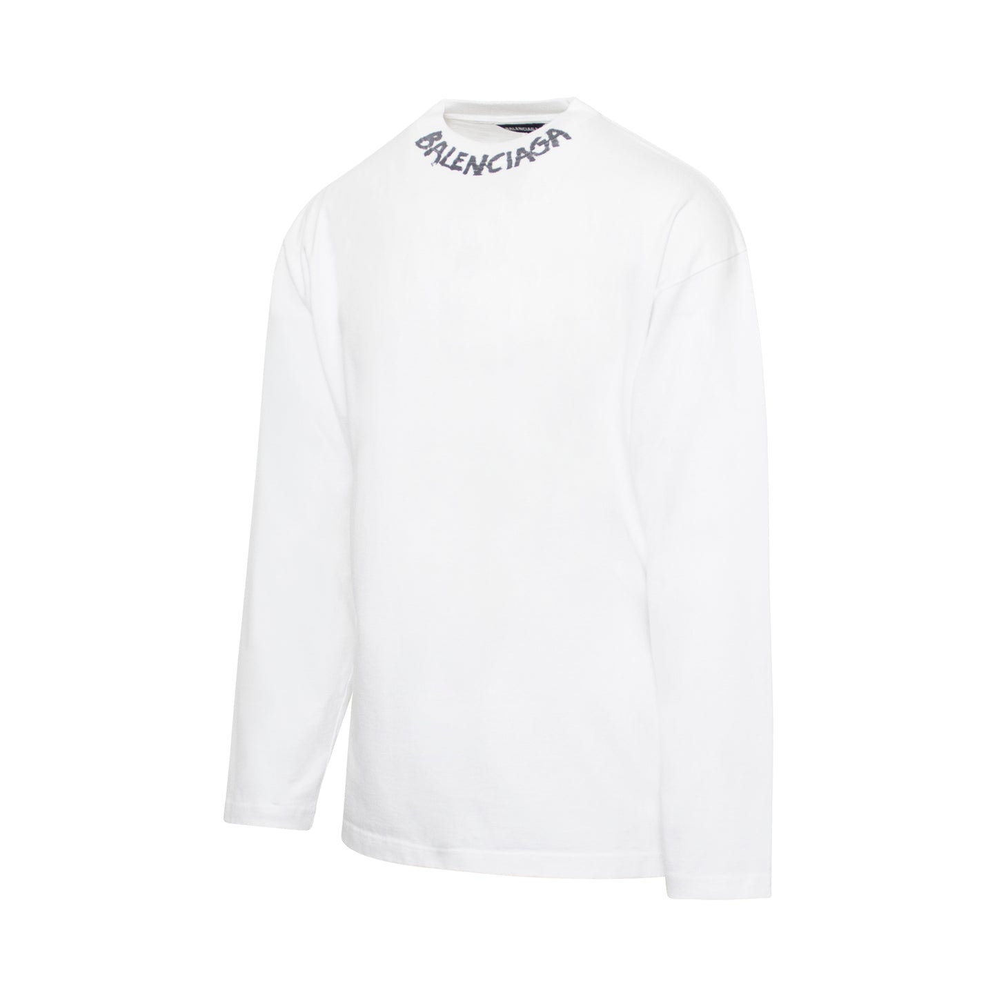 Scribble Logo Curved Long Sleeve T-Shirt in White