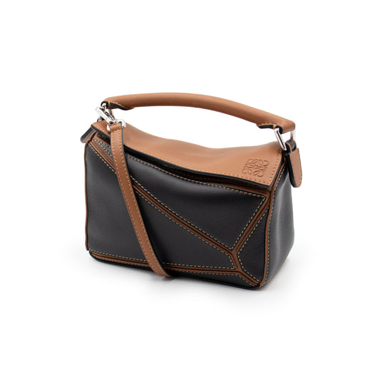 Loewe Mini Puzzle Bag in Classic Calfskin in Black/Tan