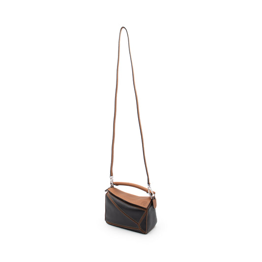 Loewe Mini Puzzle Bag in Classic Calfskin in Black/Tan