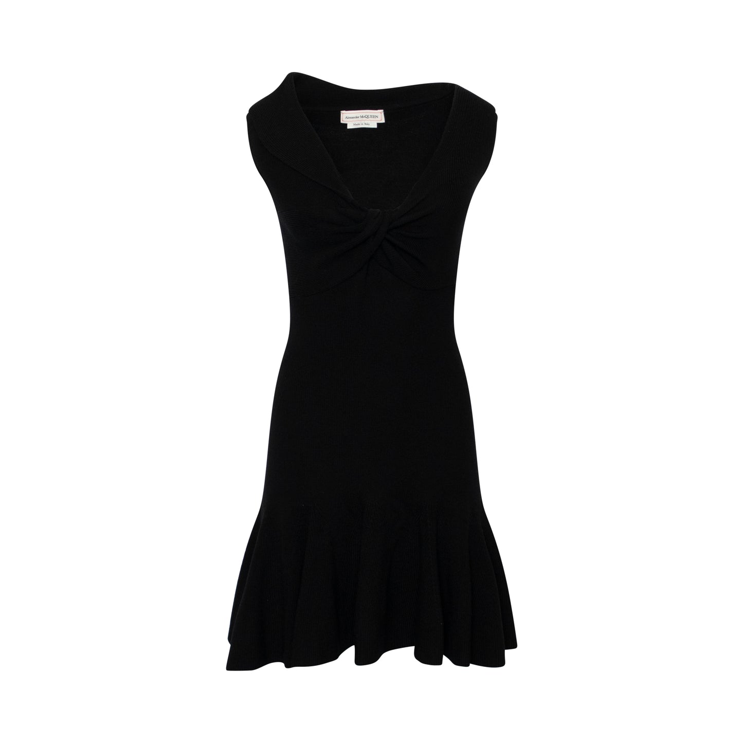 Asymmetric V-Neck Knit Dress in Black