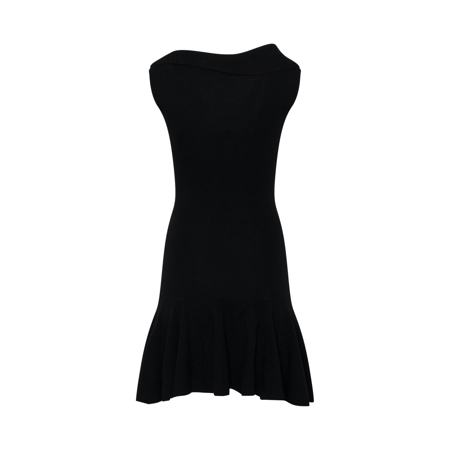 Asymmetric V-Neck Knit Dress in Black