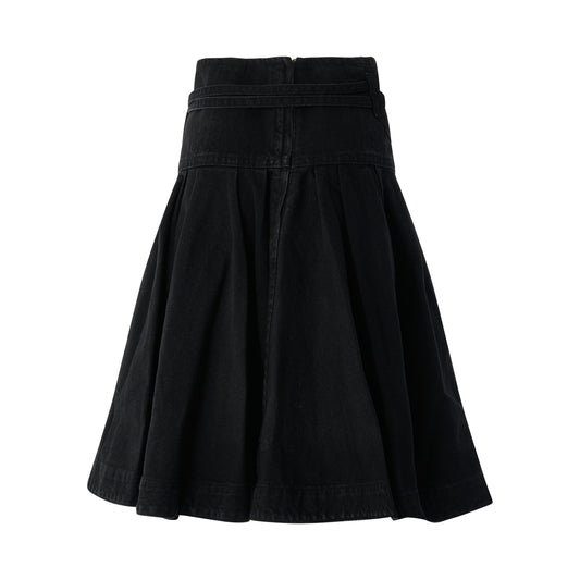 Flare Denim Long Skirt in Black