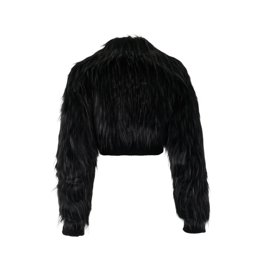 Faux Fur Bomber Jacket in Black