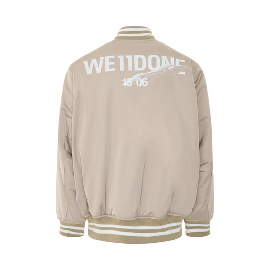 Oversized WD Logo Print Satin Bomber Jacket in Beige