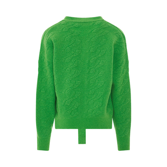 Logo Cable Felted Knit Cardigan in Green