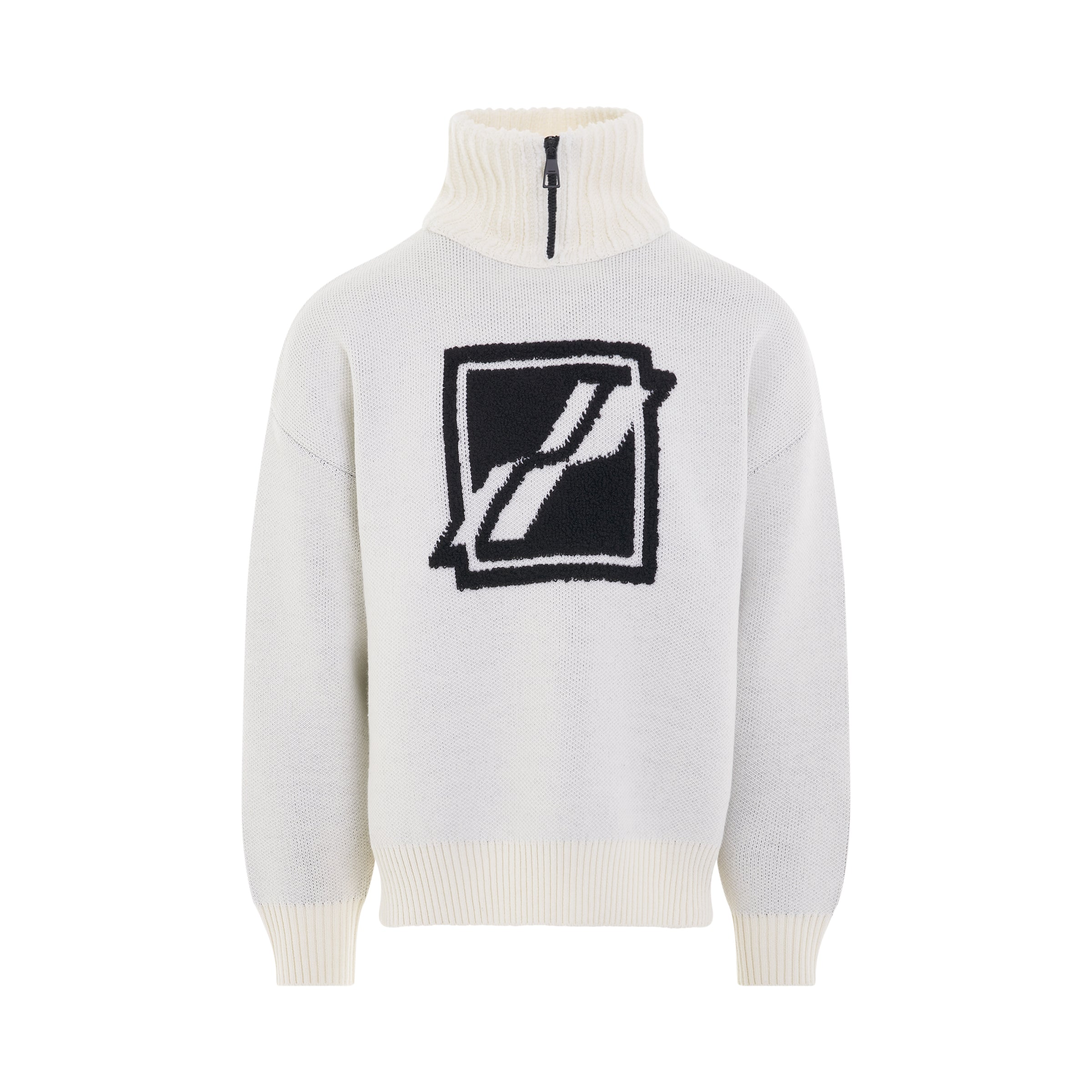 Black Square Logo Pile Knit Jumper in White