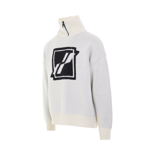 Black Square Logo Pile Knit Jumper in White