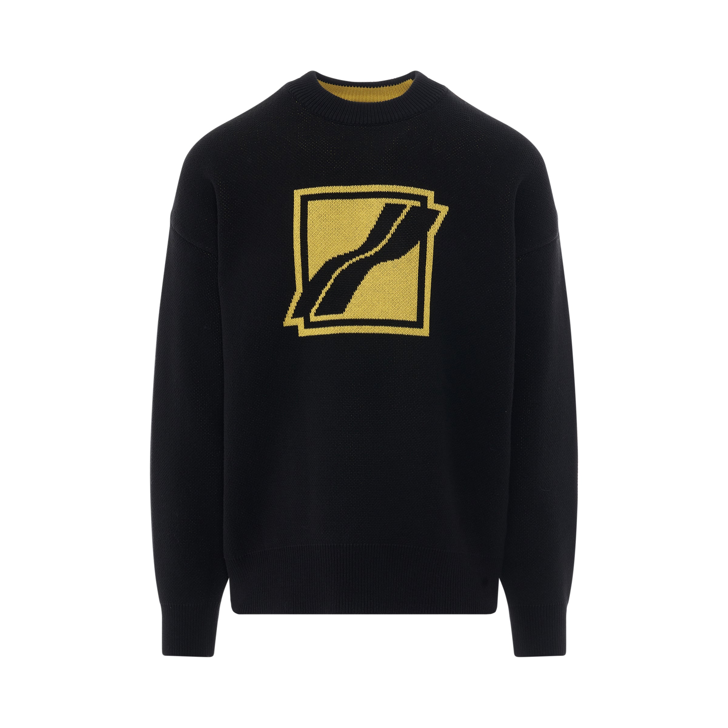 Square Logo Jacquard Knit Pullover in Black