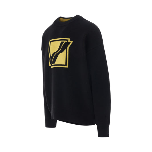 Square Logo Jacquard Knit Pullover in Black