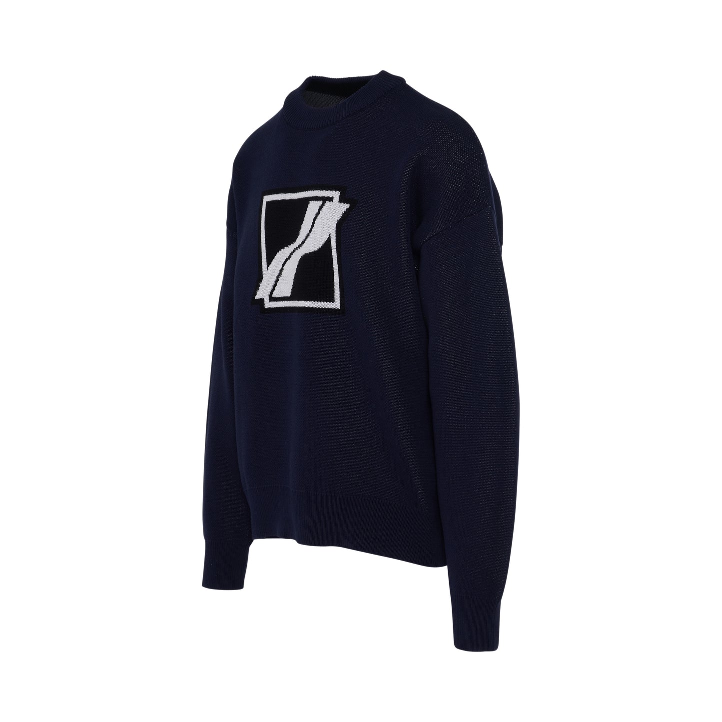 Square Logo Jacquard Knit Sweater in Navy