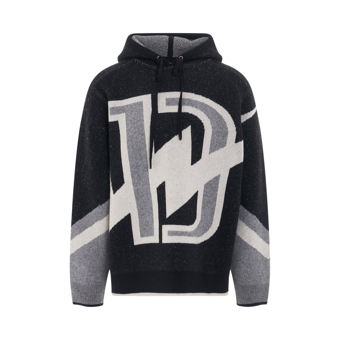 Thunder D Logo Graphic Knit Hoodie in Black